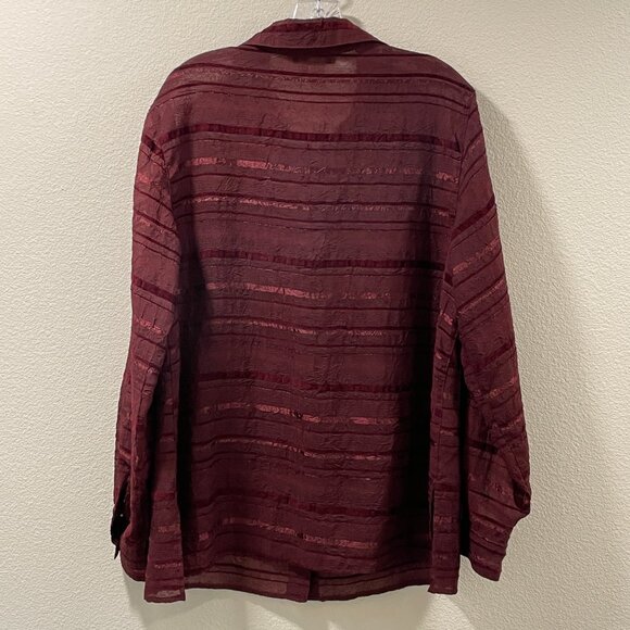 COLDWATER CREEK Sheer Woven Textured/Crinkle Long Sleeve, Maroon/Wine - XL - Picture 3 of 9